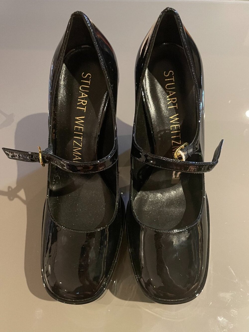 Stuart Weitzman Black Patent Leather Mary Jane Platform Heels Size 7